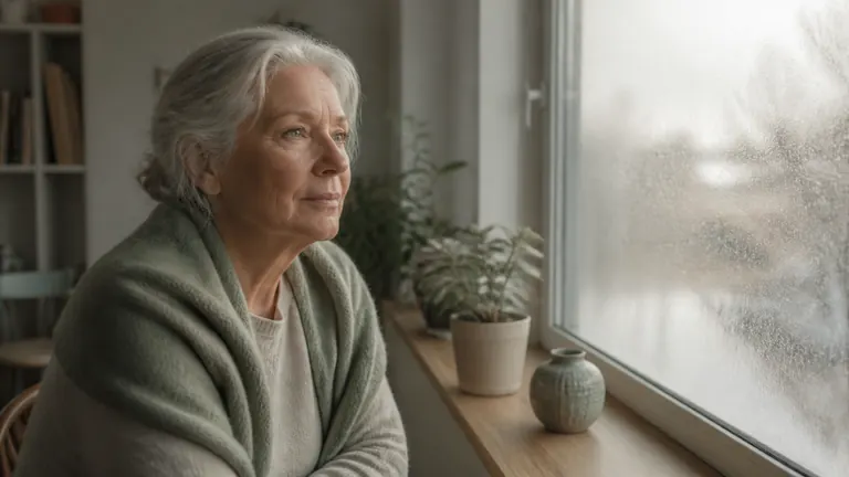 Winterliches Sonnenlicht fällt auf eine hölzerne Fensterbank